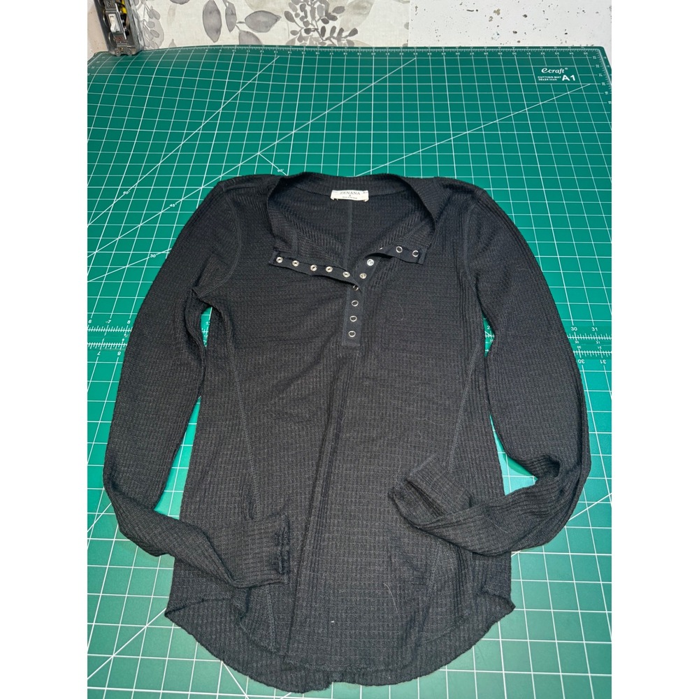 Zenana Womens Small Charcoal Waffle Knit Snap Henley Long Sleeve Thermal Top